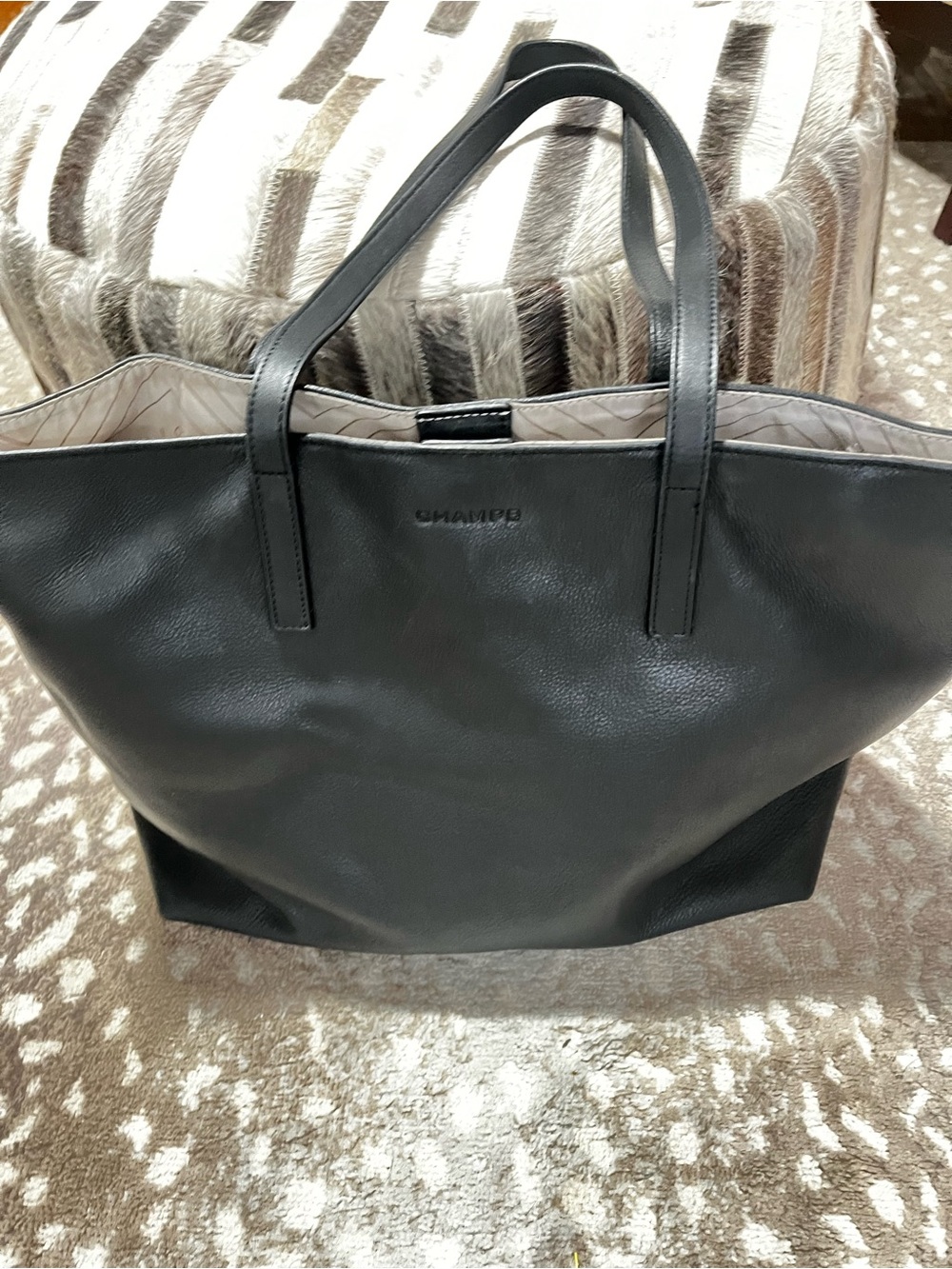 Champs Black Tote with Cream Lined Interior